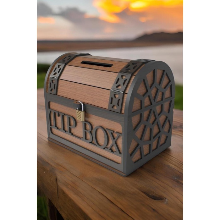 Klitli Ahşap Tip Box Bahşiş Kutusu Ve Kumbara Sandık Tipi Tipbox Hediyelik Tipbox Kumbara Seç