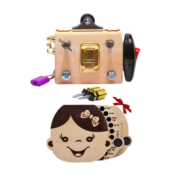 Montessori Eğitici Ince Motor Zeka Geliştirici Ve Bebek Yüzlü Diş Albümü Ahşap Oyuncak Seti Hediyesi