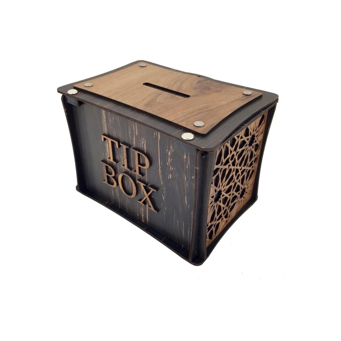El Yapımı Dikdörtgen Ahşap Bahşiş Kutusu Sandık Tip Box Kumbara Tibbox Hediyelik