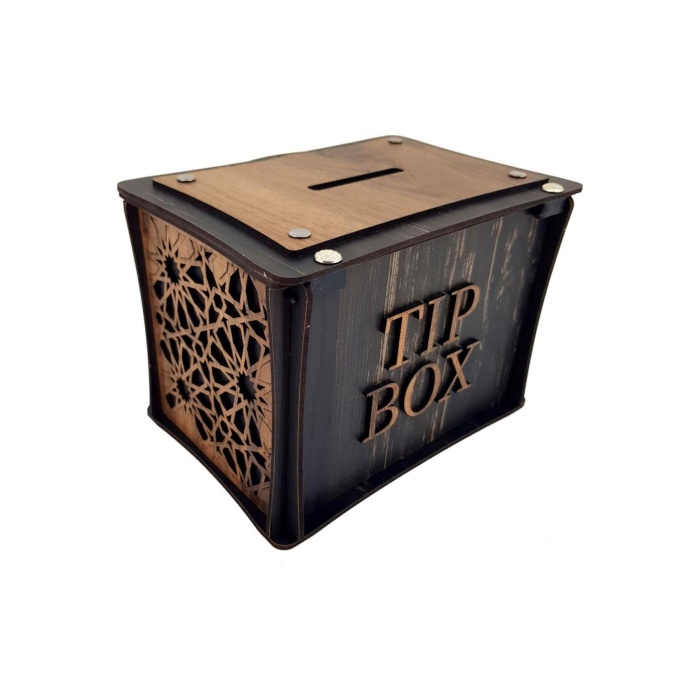 El Yapımı Dikdörtgen Ahşap Bahşiş Kutusu Sandık Tip Box Kumbara Tibbox Hediyelik