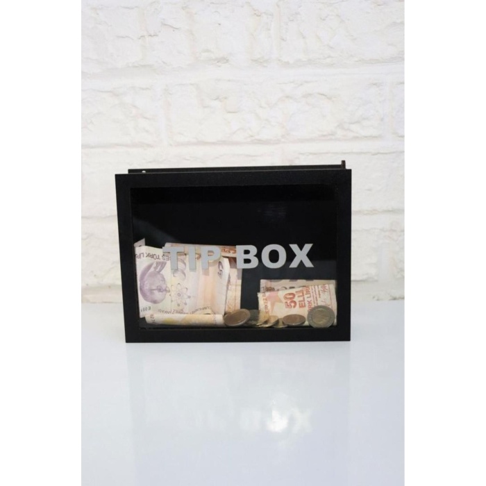 Ahşap Önü Şeffaf Pleksili Özel Yapım Kilitli Siyah Tip Box Kumbara