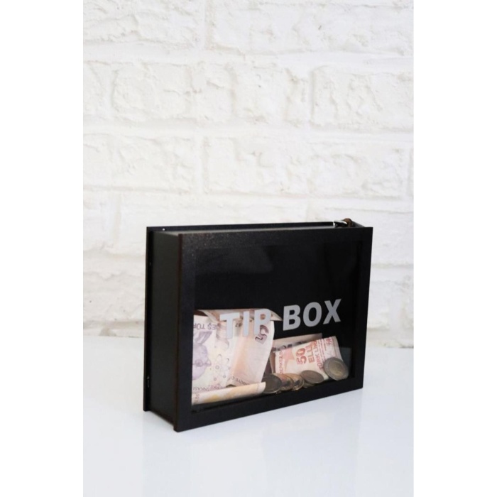 Ahşap Önü Şeffaf Pleksili Özel Yapım Kilitli Siyah Tip Box Kumbara
