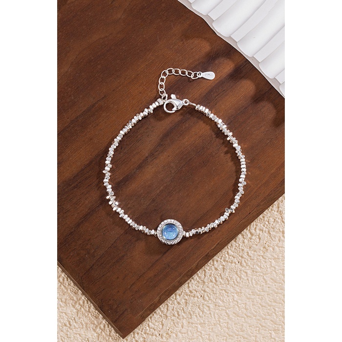 925 Ayar Gümüş Mavi Taşlı Kadın Bileklik - Zirkon Taş Çerçeveli Ayarlanabilir Şık Tasarım Takı