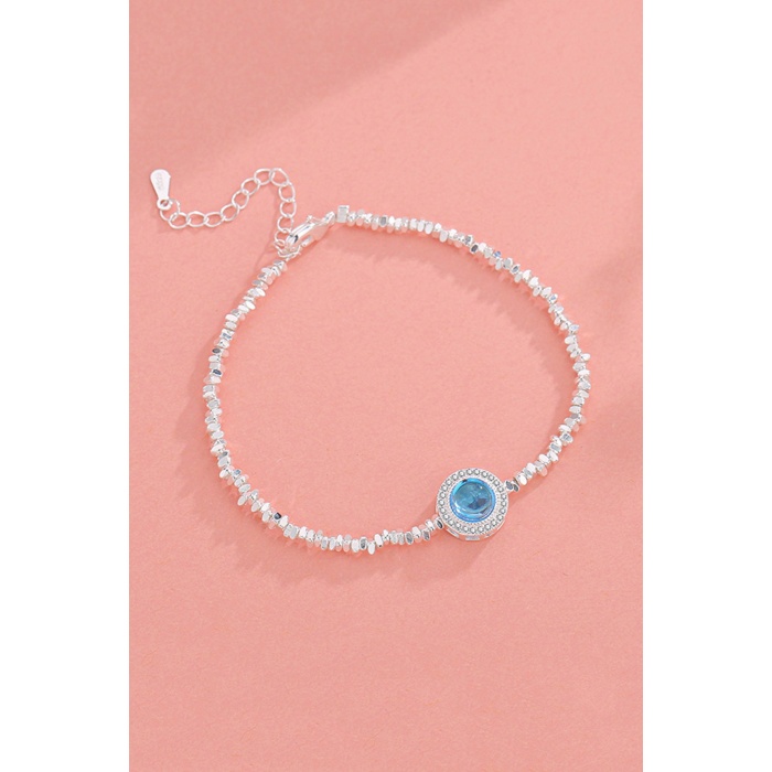 925 Ayar Gümüş Mavi Taşlı Kadın Bileklik - Zirkon Taş Çerçeveli Ayarlanabilir Şık Tasarım Takı