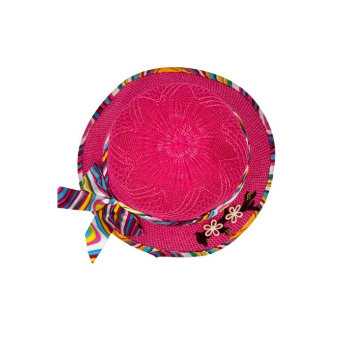 Kıds Kız Çocuk Şapkası Hasır Çiçek Figür Renkli Fiyonklu Model