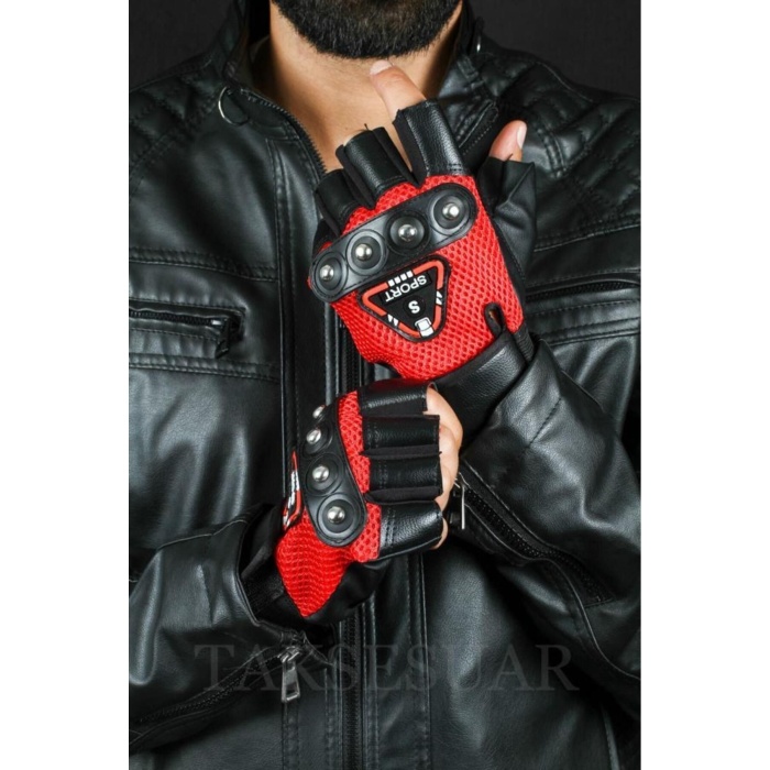 Erkek Kesik Deri Eldiven Fileli Tasarım Cırrtcırtlı Ayarlanabilir Beden