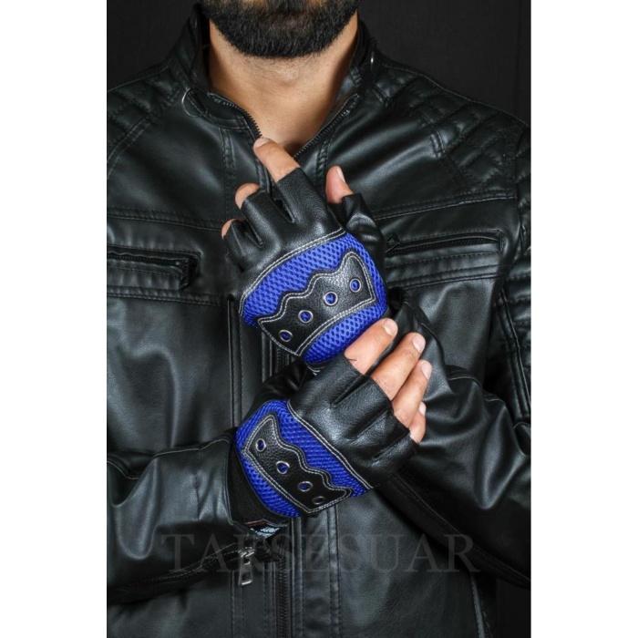 Erkek Kesik Deri Eldiven Fileli Tasarım Cırrtcırtlı Ayarlanabilir Beden