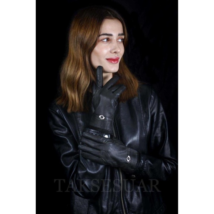 Kadın Eldiven Deri Vinleks Mat Renk Metal Baskılı