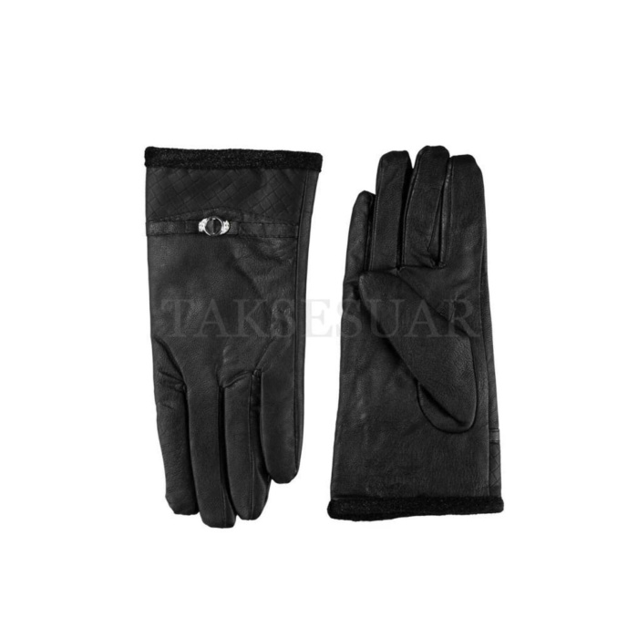 Kadın Eldiven Deri Vinleks Mat Renk Metal Baskılı