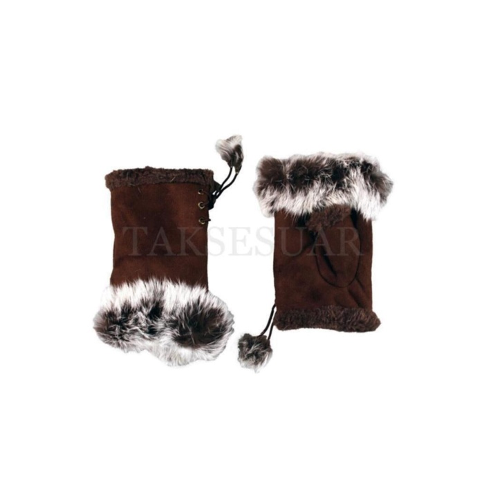 Kadın Eldiven Parmaksız Tasarım Kenarları Tüylü Model Ayarlanabilir Beden