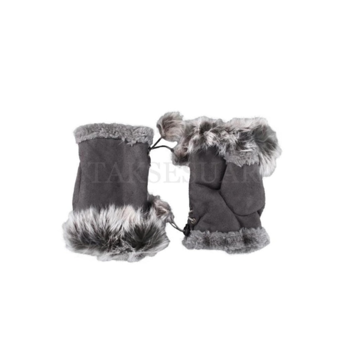 Kadın Eldiven Parmaksız Tasarım Kenarları Tüylü Model Ayarlanabilir Beden