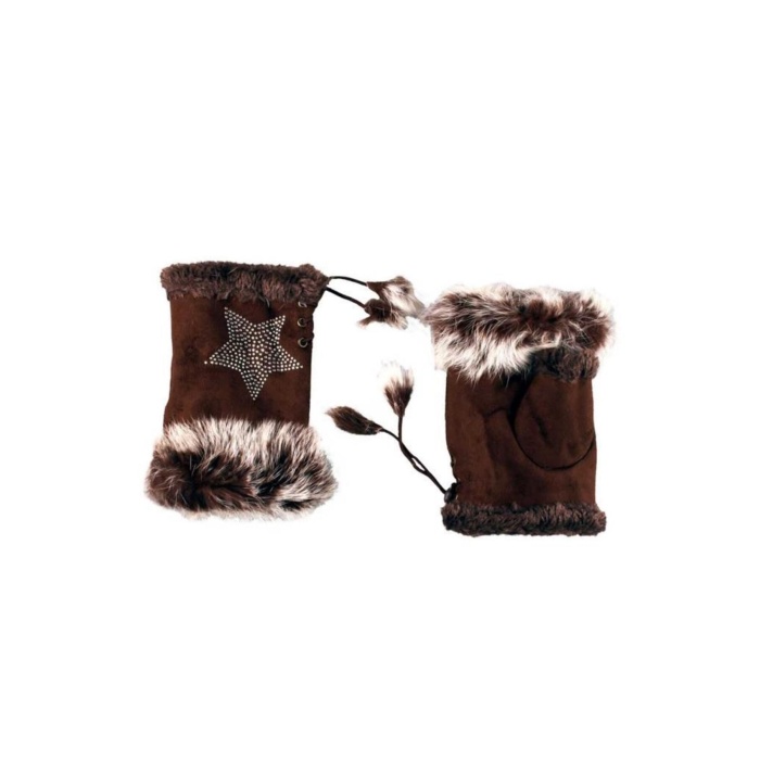 Parmaksız Tasarım Yıldız ve Parıltı Taşlı Kadın Eldiven Ayarlanır