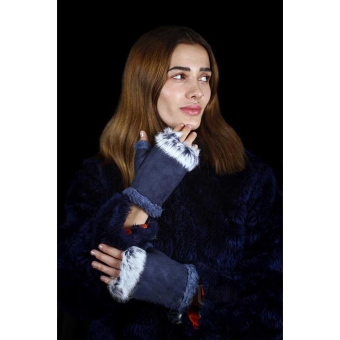 Kadın Eldiven Parmaksız Tasarım Kenarları Tüylü Model Ayarlanabilir Beden