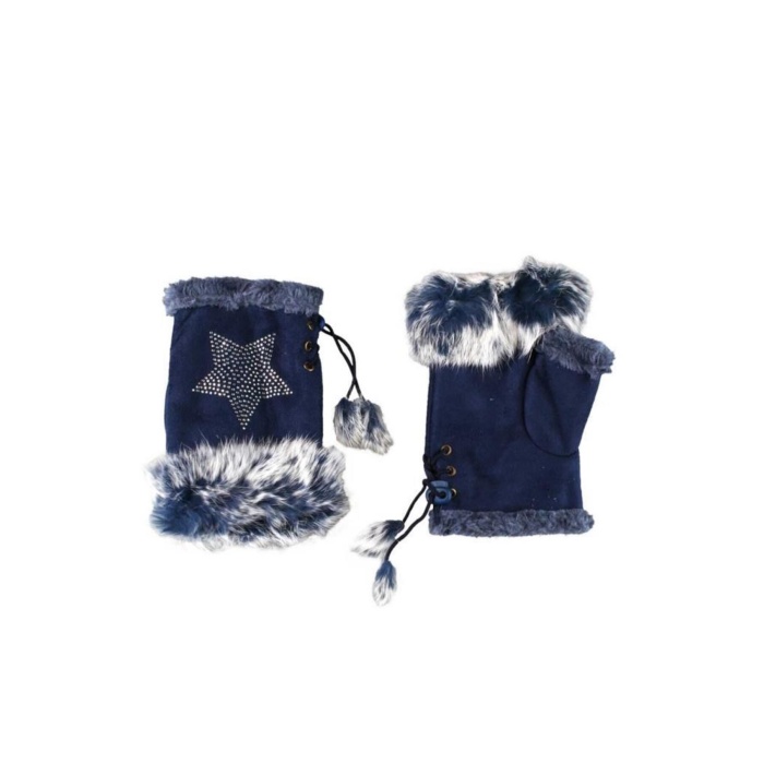 Parmaksız Tasarım Yıldız ve Parıltı Taşlı Kadın Eldiven Ayarlanır