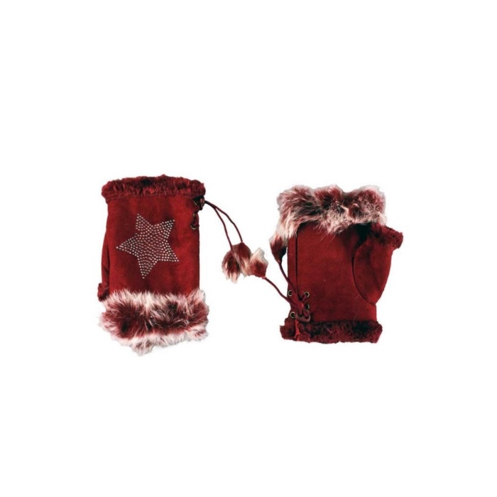 Parmaksız Tasarım Yıldız ve Parıltı Taşlı Kadın Eldiven Ayarlanır