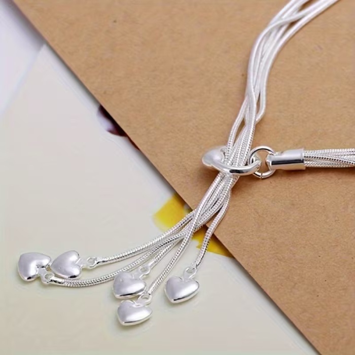 925 Ayar Gümüş Kalp Sallantılı Çoklu Zincir Kadın Bileklik | Ayarlanabilir Şık Sevgili Hediyesi