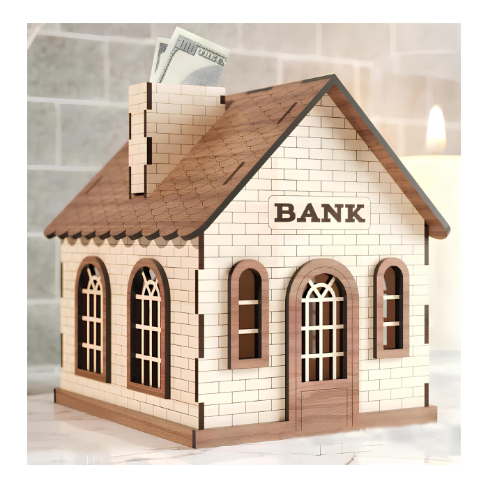 Kilitli Ahşap Ev Kumbara & Tip Box - Banka Görünümlü Bahşiş Kutusu Cafe Restoran Para Sandığı