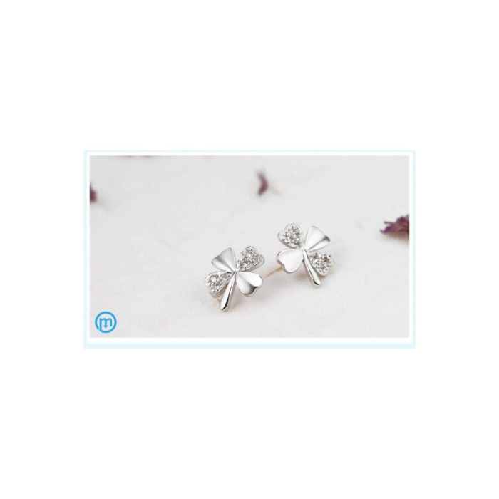 925 Ayar Taşlı 4 Yaprak Gümüş Bayan Yonca Küpe