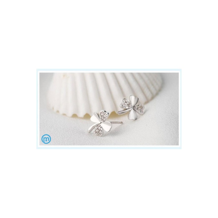 925 Ayar Taşlı 4 Yaprak Gümüş Bayan Yonca Küpe