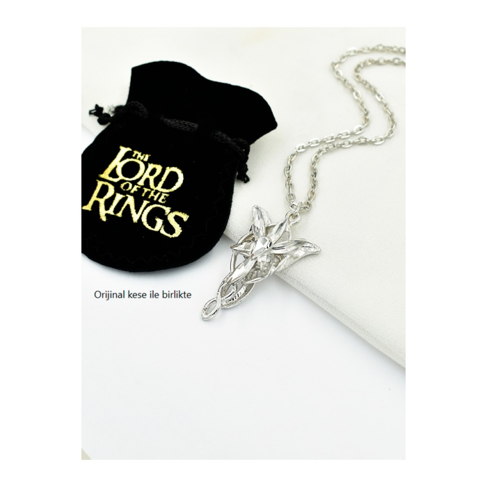 Gümüş Kaplama Evenstar Akşam Yıldızı Arwen Tasarım Kadın Kolye Zirkon Taşlı Zincirli Fantastik