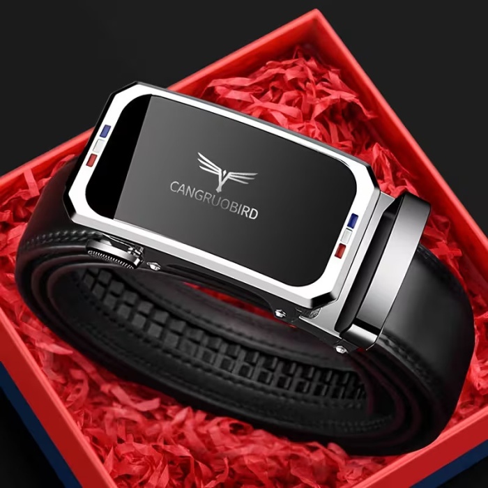 Ayarlanabilir Mekanizmalı Paslanmaz Çelik Deliksiz Otomatik Toka Hakiki Deri Erkek Bel Kemeri 130cm