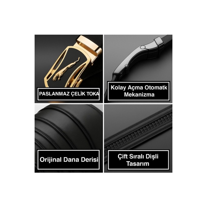 Premium Raylı Paslanmaz Çelik Toka Hakiki Deri Otomatik Erkek Kemer Lüks Hediyelik