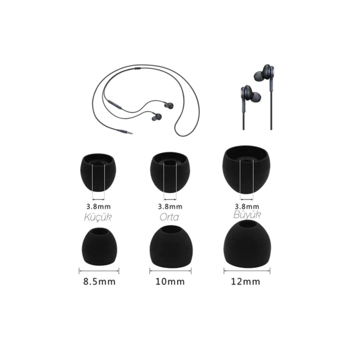 1 Çift 2 Adet Kulaklık Silikonu Samsung Uyumlu-Büyük 12mm Siyah