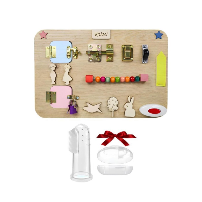 Montessori Aktivite Tahtası Beyin Zeka Gelişimi Ince Motor Eğitici Oyuncak Diş Kaşıyıcı Hediyeli