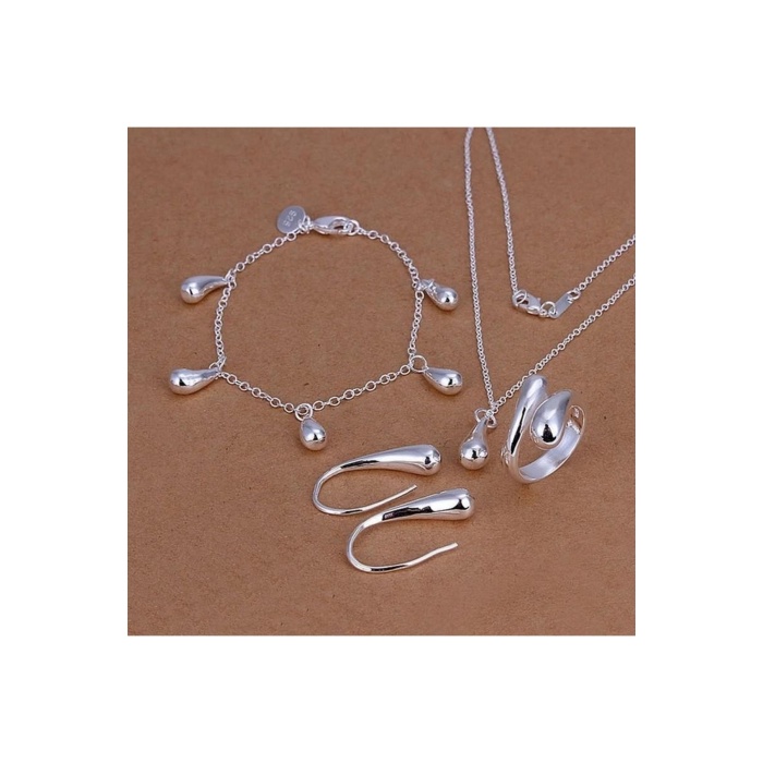 925 Ayar Damgalı Unisex Gümüş Kaplama Bileklik Kolye Küpe Bileklik Yüzük Seti