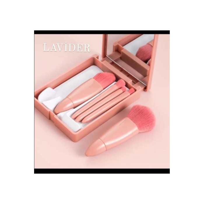 Özel Kutulu Taşınabilir 5li Aynalı Makyaj Fırça Seti Profesyonel Allık-fondöten