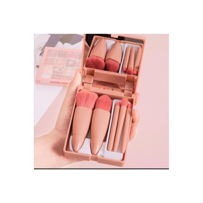 Özel Kutulu Taşınabilir 5li Aynalı Makyaj Fırça Seti Profesyonel Allık-fondöten