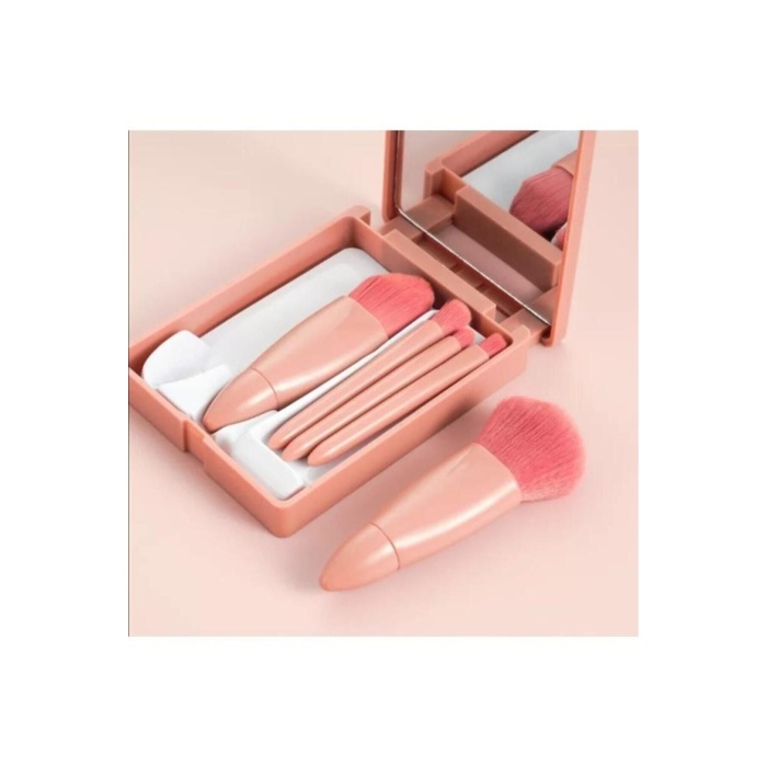 Özel Kutulu Taşınabilir 5li Aynalı Makyaj Fırça Seti Profesyonel Allık-fondöten