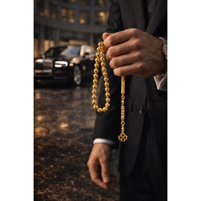 14K Altın Kaplama Erkek Arpa Kesim Bilek Tesbih – Lüks Hediye Kutulu