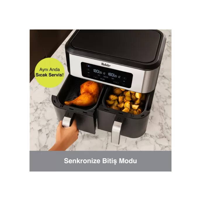 Fakir Premium Chefry Yağsız Sıcak Hava Fritözü 8,5 L Çift Hazneli Yüksek Güçlü Hızlı Isınma Kolay Temizlik