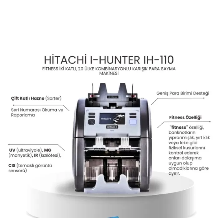 Hitachi-Hunter Ih-110 İki Katlı, 20 Ülke Kombinasyonlu Karışık Para Sayma Makinesi