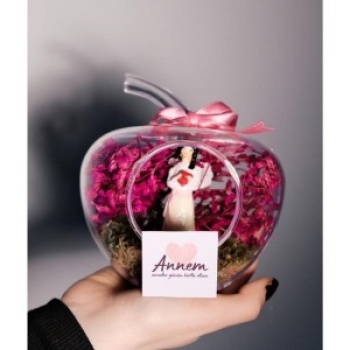 Teraryum Mini Elma Kalp Tutan Melek Annem Yazılı Hediye