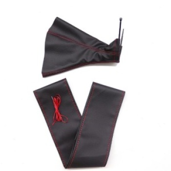 Tüm Araçlara Uyumlu Direksiyon Kılıfı Ve Vites Körüğü Siyah Deri Kırmızı Nakışlı