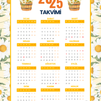2025 Takvimi Kişiye Özel Papatya Çiçeği Detaylı Tasarım