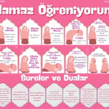 Çocuklar İçin Renkli  Namaz Öğreniyorum Afişi - 33x48 cm Figürlü Eğitim Materyali Kız