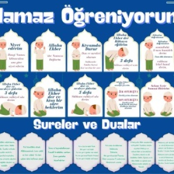 Çocuklar İçin Renkli  Namaz Öğreniyorum Afişi - 33x48 cm Figürlü Eğitim Materyali Erkek