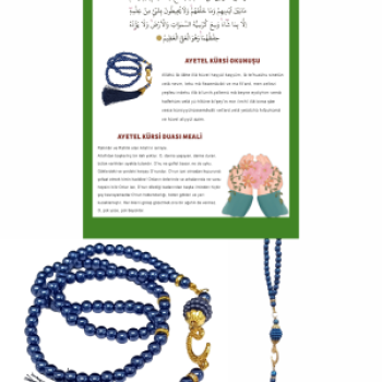 Namaz Tesbihi Vavlı 99lu Cam İncili Ayet-el Kürsi Dua Kartı ile Lacivert Renk Hediyelik