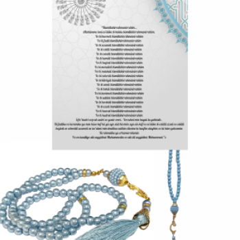 Namaz Tesbihi Vavlı 99lu Cam İncili 35 Besmele-i Şerif Dua Kartı ile Mavi Renk Hediyelik