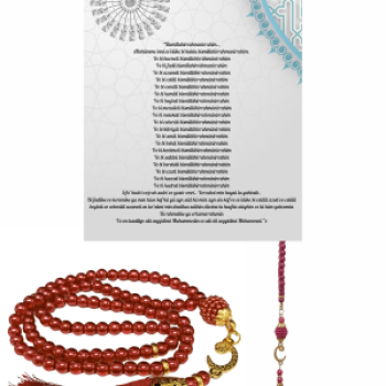 Namaz Tesbihi Vavlı 99lu Cam İncili 35 Besmele-i Şerif Dua Kartı ile Fuşya Renk Hediyelik