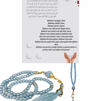 Namaz Tesbihi Vavlı 99lu Cam İncili İsmi Azam Dua Kartı ile Mavi Renk Hediyelik