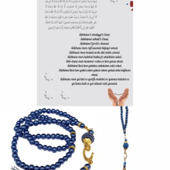 Namaz Tesbihi Vavlı 99lu Cam İncili İsmi Azam Dua Kartı ile Lacivert Renk Hediyelik