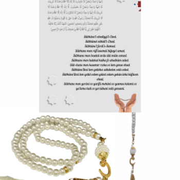 Namaz Tesbihi Vavlı 99lu Cam İncili İsmi Azam Dua Kartı ile Krem Renk Hediyelik