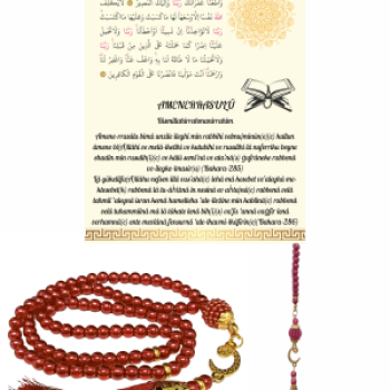 Namaz Tesbihi Vavlı 99lu Cam İncili Amenerrasulü Dua Kartı ile Fuşya Renk Hediyelik