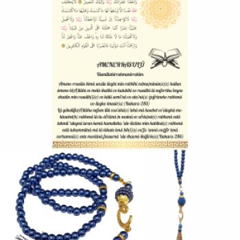 Namaz Tesbihi Vavlı 99lu Cam İncili Amenerrasulü Dua Kartı ile Lacivert Renk Hediyelik