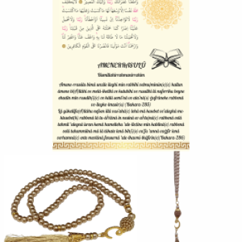 Namaz Tesbihi Vavlı 99lu Cam İncili Amenerrasulü Dua Kartı ile Süt Kahve Renk Hediyelik