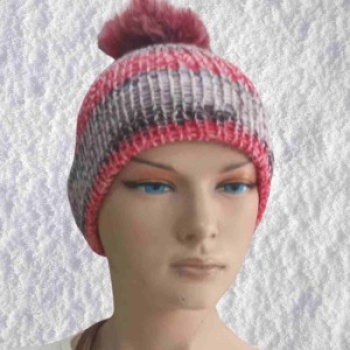 El Örgüsü Doğal Yün ve Akrilik Karışımlı Sıcacık Kış Beresi Açık Pembe Karışımlı Renk